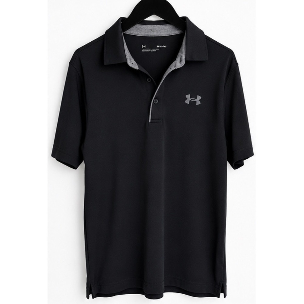 Under Armour Mens Loose Fit Polo Shirt Black Grey Trim Short Sleeve Small 691